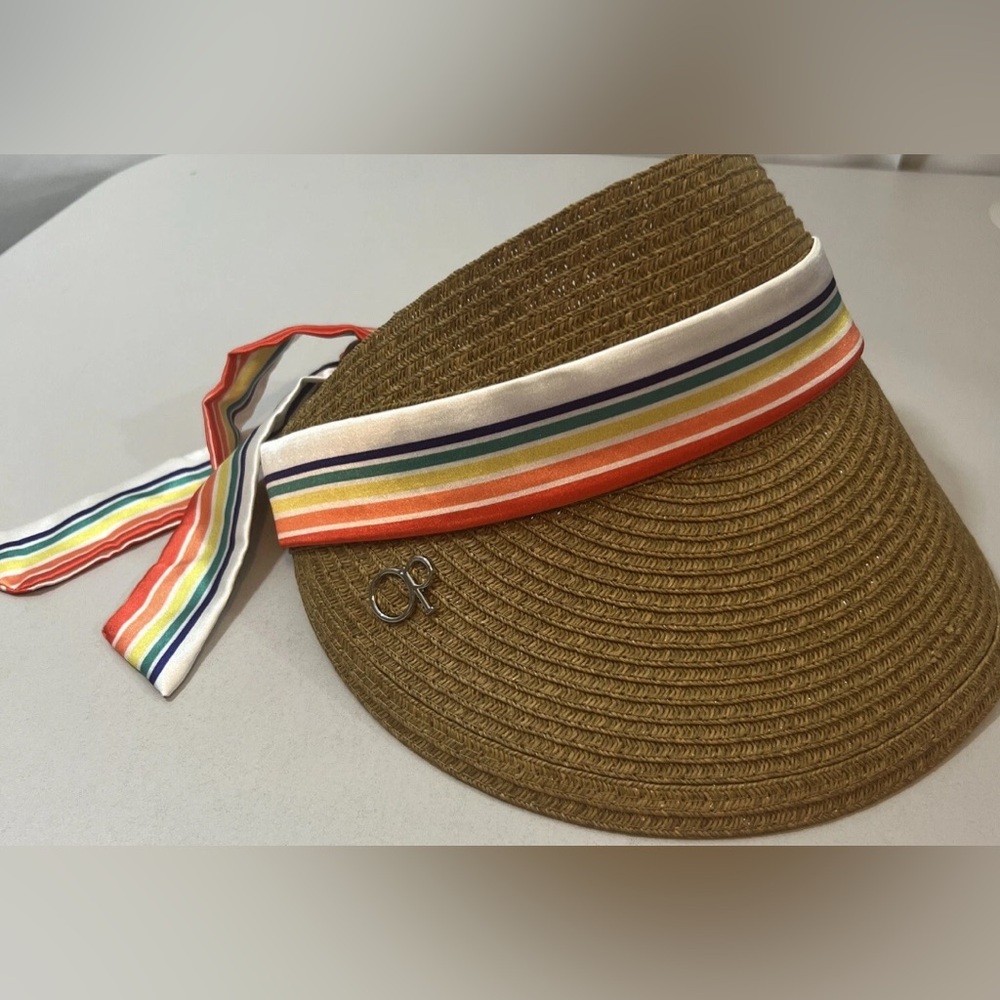 OP Striped Ribbon Straw Sun Hat . NWNT